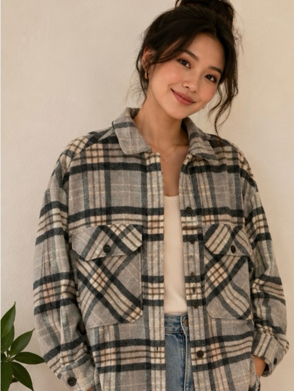 ZARA Gray Plaid Oversized Shacket